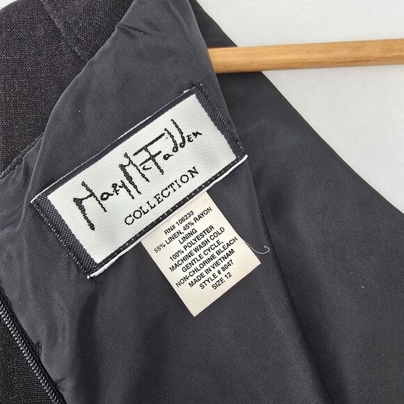 Mary McFadden Collection Womens 12 Black Linen Blend Ruffle Neck Sheath Dress - Picture 10 of 14